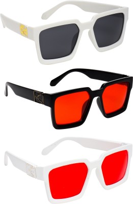 KiwiCaves Rectangular Sunglasses(For Men & Women, Black, Red)