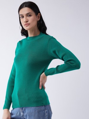 RVK Self Design Crew Neck Casual Women Dark Green Sweater