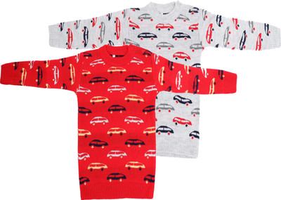 Trendy World Printed Round Neck Casual Baby Boys Red, Grey Sweater