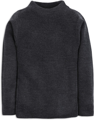 RVK Solid Round Neck Casual Boys & Girls Grey Sweater