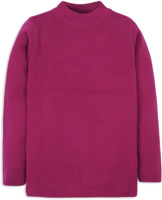 RVK Solid Round Neck Casual Boys & Girls Pink Sweater