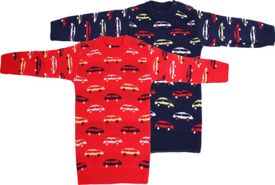 ANIXA Printed Round Neck Casual Baby Boys & Baby Girls Blue, Red Sweater
