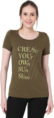 VERO MODA Printed Women Round Neck Dark Green T-Shirt