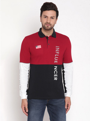 METTLE Colorblock Men Polo Neck Maroon T-Shirt