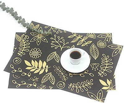 Gney Square Pack of 10 Table Placemat(Black, Polyester)