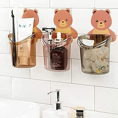 NKK Export Import (Set of 3 Pcs) Stand for Toothpaste, Comb, Brush Plastic Toothbrush Holder(Multicolor, Wall Mount)