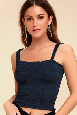 QUINTESSENTIALS Casual Solid Women Dark Blue Top