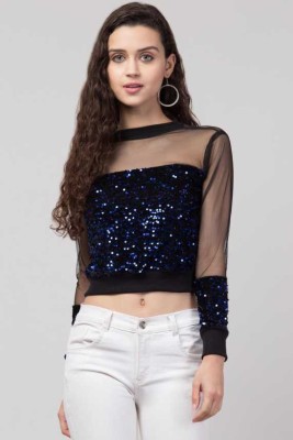 ADITRY FASHION Party Embroidered Women Blue Top