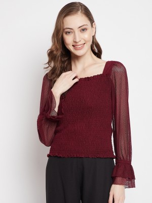 MADAME Casual Self Design Women Maroon Top