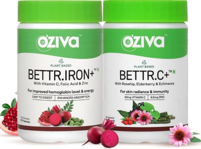 OZiva Plant-Based Iron and Vitamin C Daily Routine(2 x 60 Capsules)