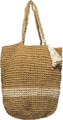 MANDAVA Women Hand Woven Pure Jute Multi Color Large Tote Shoulder Bag With Tassel Shoulder Bag(Multicolor, 5 L)