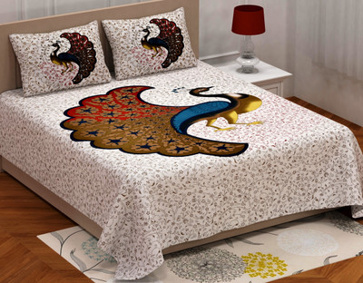 KOUNDAL 300 TC Cotton Double Jaipuri Prints Flat Bedsheet(Pack of 1, Red)
