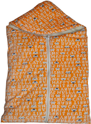 NAMAN Printed Single Hooded Baby Blanket for  AC Room(Polyester, Orange)