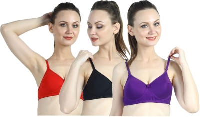 Gowon Beauty Women's Cotton Foam Lightly Padded T-shirt Pack Of 3 (Black-Red-Blue-28) Women T-Shirt Lightly Padded Bra(Black, Red, Blue)