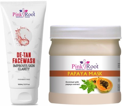 PINKROOT De-Tan Face Wash 100ml With Papaya Mask 500ml(2 Items in the set)