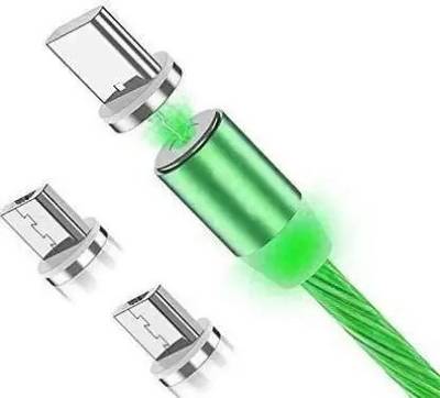 ANY KART Magnetic Charging Cable -1 m Led Glowing USB Charger Cable Magnetic 3 in 1 USB Charging Cable Light Up Micro USB/USB Type-C Cable 1 m Magnetic Charging Cable (Compatible with All Type Of Smart Phones