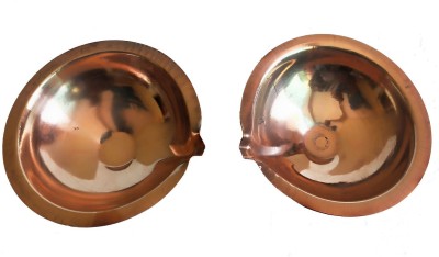 salvusappsolutions Traditional Round Shape Copper Deepak/Diya for Pooja, Set of 2 (Brown) (4 Inch) Copper (Pack of 2) Table Diya Set(Height: 1 inch)