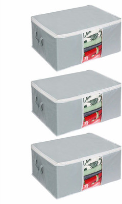 Shrey Creation Wardrobe Bag Underbed Storage Bag, Storage Organizer, Blanket Cover with Side Handles (Set of 3 pcs) - Grey(Grey)