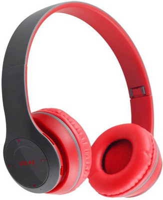 Treadmill P47 Bluetooth Extra Bass Wireless Headset With Mic And Control Bluetooth Gaming(Red, On the Ear)