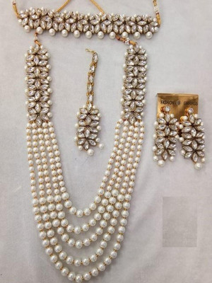 vaishnavi imitation Alloy Gold-plated White Jewellery Set(Pack of 1)