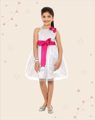 Kidotsav Girls Midi/Knee Length Party Dress(White, Sleeveless)