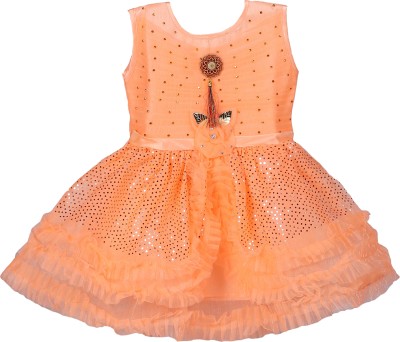 LINK KWALITY GARMENTS Girls Midi/Knee Length Festive/Wedding Dress(Orange, Sleeveless)