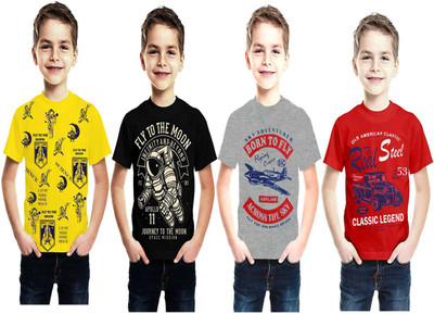 MIST N FOGG Boys Graphic Print Cotton Blend Regular T Shirt(Multicolor, Pack of 4)