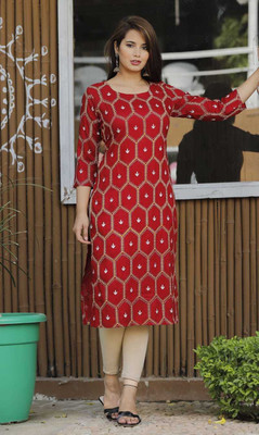 S MART CREATION Women Geometric Print Pathani Kurta(Red)