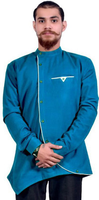 aruati Men Solid Asymmetric Kurta(Blue)