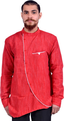 aruati Men Self Design Asymmetric Kurta(Red)