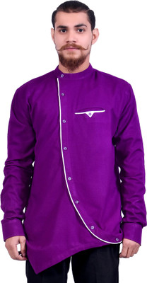 aruati Men Solid Asymmetric Kurta(Purple)