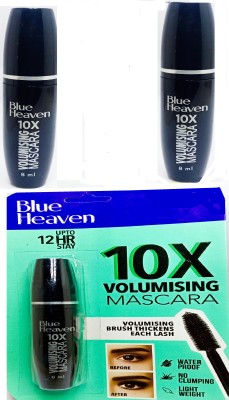 BLUE HEAVEN 10X Volumising Mascara Water Proof Upto 12HR Stay 8ML Set Of 2-- 16 ml(Black)