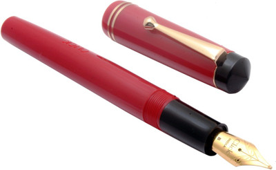 Ledos Click Acrylic broad Nib Ink Filling System Golden Trims Red Fountain Pen(Ink Color - Blue)