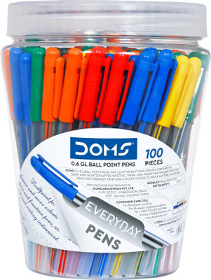 DOMS 0.6mm Everyday DF Ball Pen(Pack of 100, Ink Color - Blue, Black, Red,Blue)