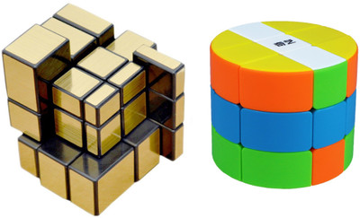 Authfort Gold Mirror 3x3 Stickered Speed Cube & Cloud Series 3x3x3 Cylinder High Speed Stickerless Cube Combo pack of 2(2 Pieces)