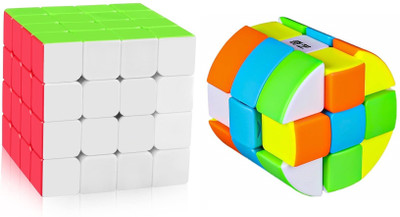 Authfort Cylinder Column 3x3 Sticker less Speed Cube & 4 X 4 High Speed Stickerless Cube Combo pack of 2(2 Pieces)
