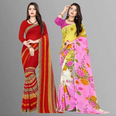 kashvi sarees Printed Daily Wear Georgette Saree(Pack of 2, Purple, Pink)