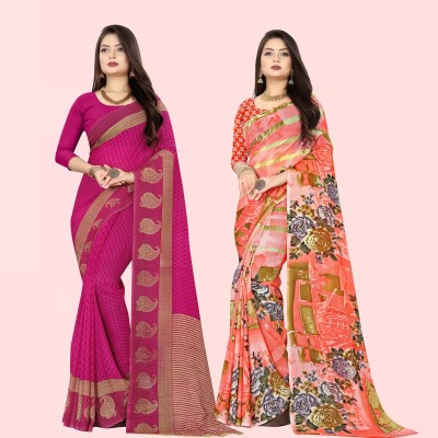 Anand Sarees Printed Daily Wear Georgette Saree(Pack of 2, Purple, Pink)