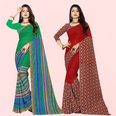 Anand Sarees Printed Daily Wear Georgette Saree(Pack of 2, Red, Green)