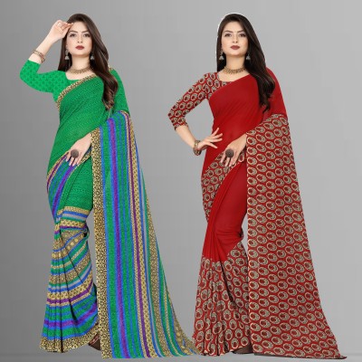 Anand Sarees Printed Daily Wear Georgette Saree(Pack of 2, Red, Green)