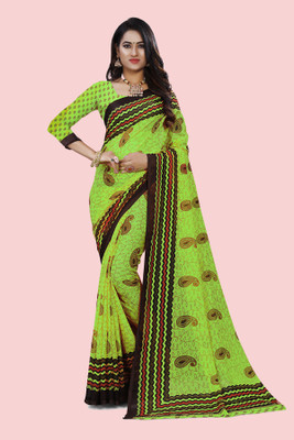 RUNAYA NX Printed Daily Wear Georgette Saree(Green)