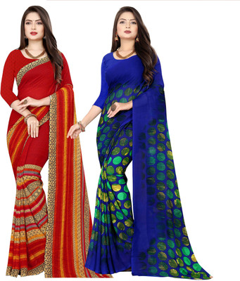 kashvi sarees Printed Daily Wear Georgette Saree(Pack of 2, Red, Blue)