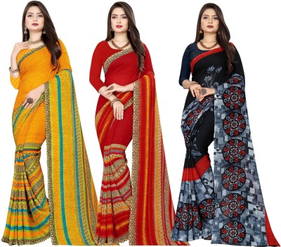 kashvi sarees Printed Daily Wear Georgette Saree(Pack of 3, Red, Black, Yellow)