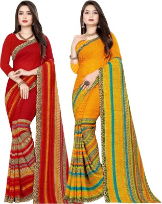 Anand Sarees Printed Daily Wear Georgette Saree(Pack of 2, Red, Yellow)