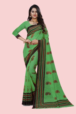 RUNAYA NX Printed Daily Wear Georgette Saree(Green)