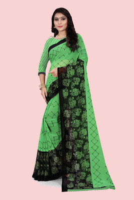 RUNAYA NX Floral Print Daily Wear Georgette Saree(Green)