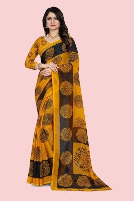 RUNAYA NX Printed Daily Wear Georgette Saree(Orange)