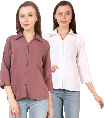 CINDERELLA THE CREATIONS FACTORY Women Solid Formal White, Pink Shirt(Pack of 2)