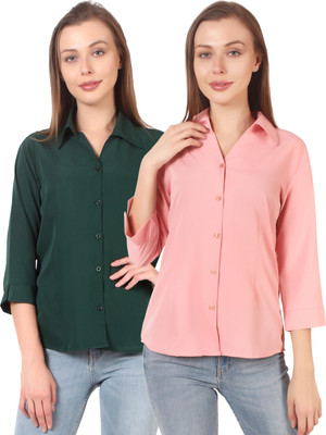 SHANAYA MODA Women Solid Casual Dark Green Shirt(Pack of 2)