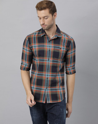 RARE RABBIT Men Checkered Casual Blue Shirt